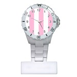 Vertical Stripes - White and Cotton Candy Pink Nurses Watch