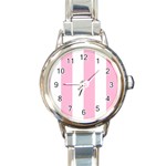 Vertical Stripes - White and Cotton Candy Pink Round Italian Charm Watch