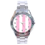 Vertical Stripes - White and Cotton Candy Pink Stainless Steel Analogue Watch