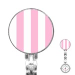 Vertical Stripes - White and Cotton Candy Pink Stainless Steel Nurses Watch