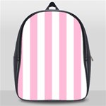 Vertical Stripes - White and Cotton Candy Pink School Bag (Large)