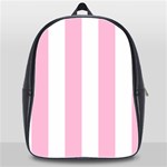 Vertical Stripes - White and Cotton Candy Pink School Bag (XL)