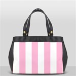 Vertical Stripes - White and Cotton Candy Pink Oversize Office Handbag (One Side)