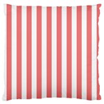 Vertical Stripes - White and Coral Pink Large Flano Cushion Case (One Side)