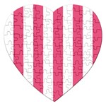 Vertical Stripes - White and Dark Pink Jigsaw Puzzle (Heart)