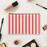 Vertical Stripes - White and Pastel Red Cosmetic Bag (M)