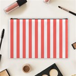 Vertical Stripes - White and Pastel Red Cosmetic Bag (L)