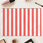 Vertical Stripes - White and Pastel Red Cosmetic Bag (XXL)