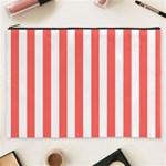 Vertical Stripes - White and Pastel Red Cosmetic Bag (XXXL)