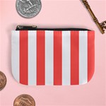 Vertical Stripes - White and Pastel Red Mini Coin Purse