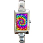 Psychedelic Fractal Rainbow Spiral  Rectangle Italian Charm Watch