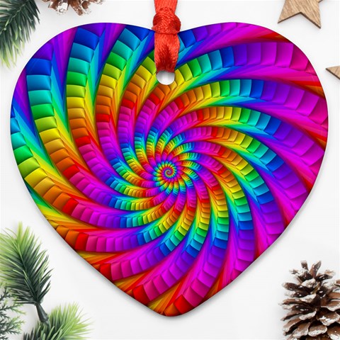 Psychedelic Fractal Rainbow Spiral  Ornament (Heart) from ArtsNow.com Front