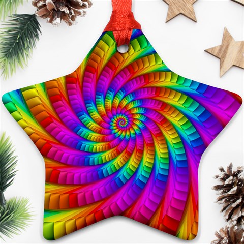 Psychedelic Fractal Rainbow Spiral  Ornament (Star) from ArtsNow.com Front