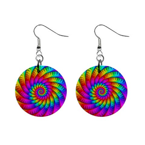 Psychedelic Fractal Rainbow Spiral  1  Button Earrings from ArtsNow.com Front