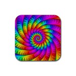 Psychedelic Fractal Rainbow Spiral  Rubber Coaster (Square)