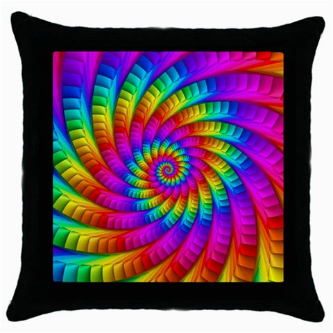 Psychedelic Fractal Rainbow Spiral  Throw Pillow Case (Black) from ArtsNow.com Front