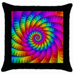 Psychedelic Fractal Rainbow Spiral  Throw Pillow Case (Black)