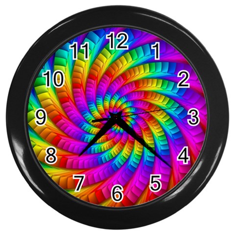 Psychedelic Fractal Rainbow Spiral  Wall Clock (Black) from ArtsNow.com Front