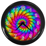 Psychedelic Fractal Rainbow Spiral  Wall Clock (Black)