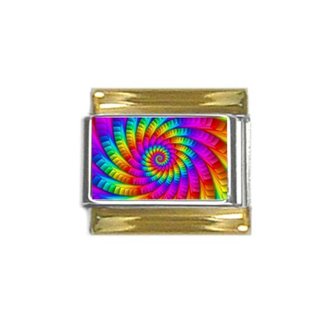 Psychedelic Fractal Rainbow Spiral  Gold Trim Italian Charm (9mm) from ArtsNow.com Front