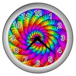 Psychedelic Fractal Rainbow Spiral  Wall Clock (Silver)