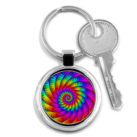 Psychedelic Fractal Rainbow Spiral  Key Chain (Round) from ArtsNow.com Front