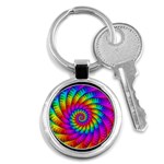 Psychedelic Fractal Rainbow Spiral  Key Chain (Round)