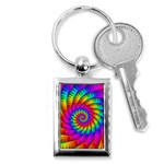 Psychedelic Fractal Rainbow Spiral  Key Chain (Rectangle)