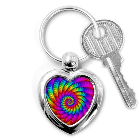 Psychedelic Fractal Rainbow Spiral  Key Chain (Heart) from ArtsNow.com Front