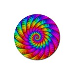 Psychedelic Fractal Rainbow Spiral  Rubber Coaster (Round)