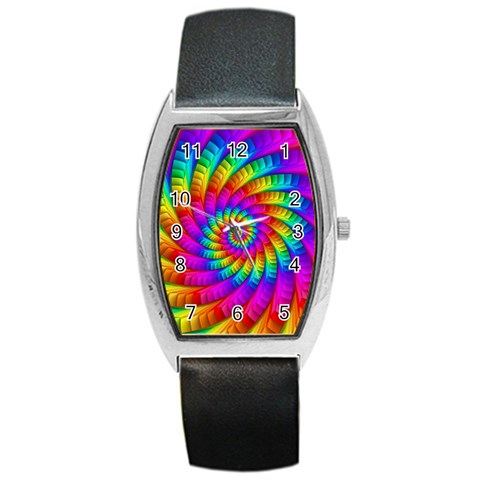 Psychedelic Fractal Rainbow Spiral  Barrel Style Metal Watch from ArtsNow.com Front