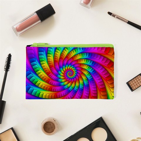 Psychedelic Fractal Rainbow Spiral  Cosmetic Bag (XS) from ArtsNow.com Front