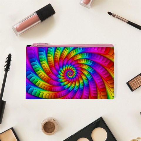 Psychedelic Fractal Rainbow Spiral  Cosmetic Bag (XS) from ArtsNow.com Front