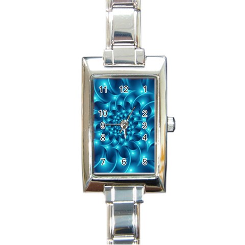 Glossy Light Blue Spiral Fractal Rectangle Italian Charm Watch from ArtsNow.com Front