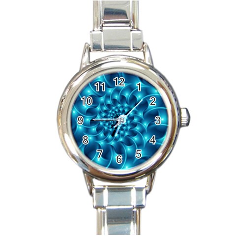 Glossy Light Blue Spiral Fractal Round Italian Charm Watch from ArtsNow.com Front