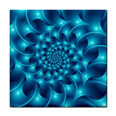 Glossy Light Blue Spiral Fractal Tile Coaster from ArtsNow.com Front