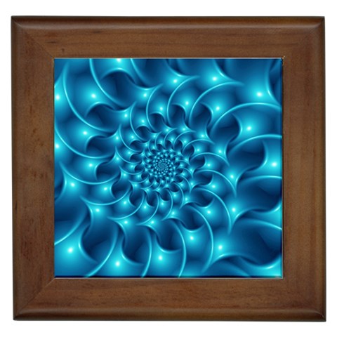 Glossy Light Blue Spiral Fractal Framed Tile from ArtsNow.com Front