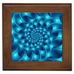 Glossy Light Blue Spiral Fractal Framed Tile