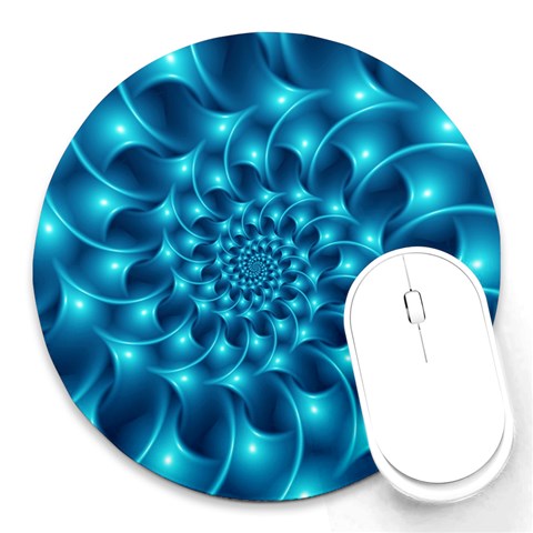 Glossy Light Blue Spiral Fractal Round Mousepad from ArtsNow.com Front