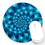 Glossy Light Blue Spiral Fractal Round Mousepad