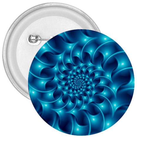 Glossy Light Blue Spiral Fractal 3  Button from ArtsNow.com Front