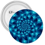 Glossy Light Blue Spiral Fractal 3  Button