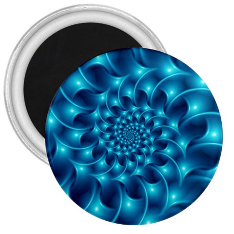 Glossy Light Blue Spiral Fractal 3  Magnet from ArtsNow.com Front