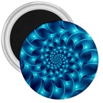 Glossy Light Blue Spiral Fractal 3  Magnet