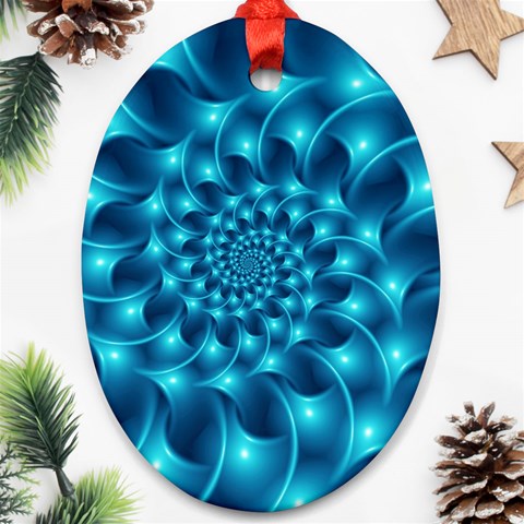 Glossy Light Blue Spiral Fractal Ornament (Oval) from ArtsNow.com Front