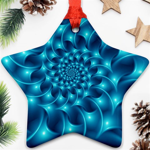 Glossy Light Blue Spiral Fractal Ornament (Star) from ArtsNow.com Front