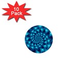 Glossy Light Blue Spiral Fractal 1  Mini Button (10 pack) 