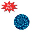 Glossy Light Blue Spiral Fractal 1  Mini Button (100 pack) 