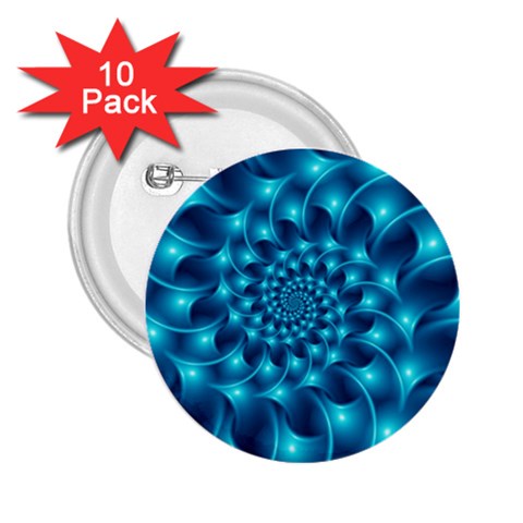 Glossy Light Blue Spiral Fractal 2.25  Button (10 pack) from ArtsNow.com Front