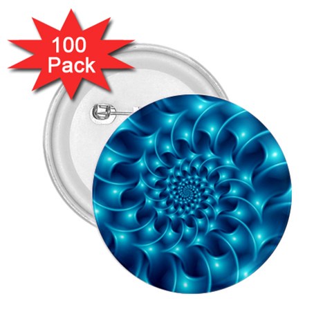 Glossy Light Blue Spiral Fractal 2.25  Button (100 pack) from ArtsNow.com Front